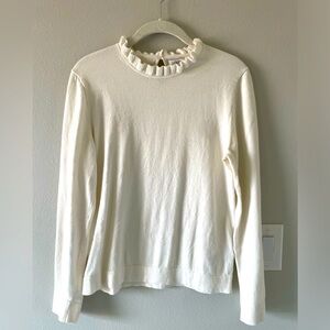 100% Cotton Ivory Ruffle Neck Sweater